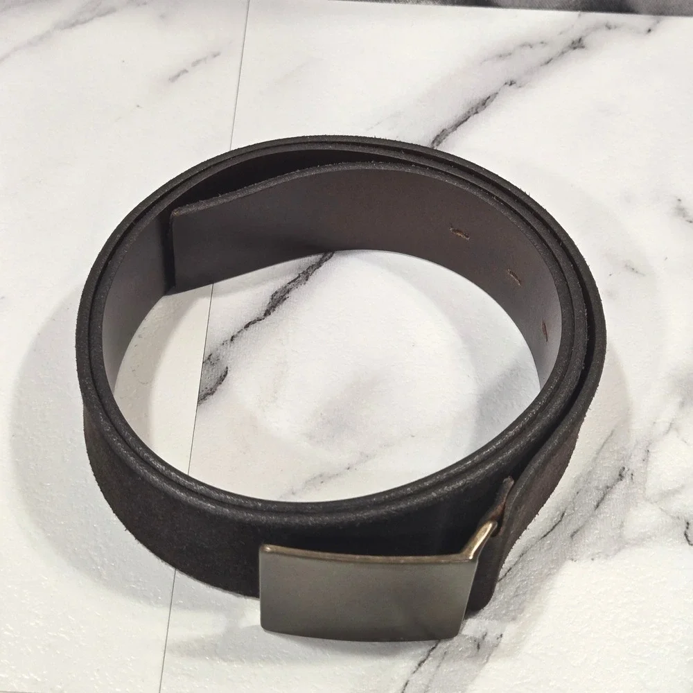 Banana Republic Belt Mens 40 Brown Italian Suede Leather Plaque Buckle Casual